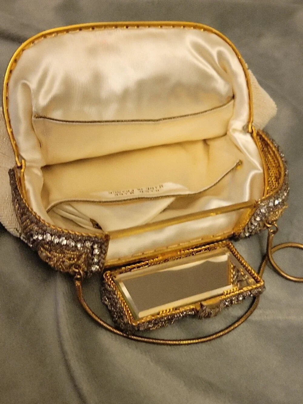 Handmade Vintage Embellished Floral Beaded Handbag - Cream